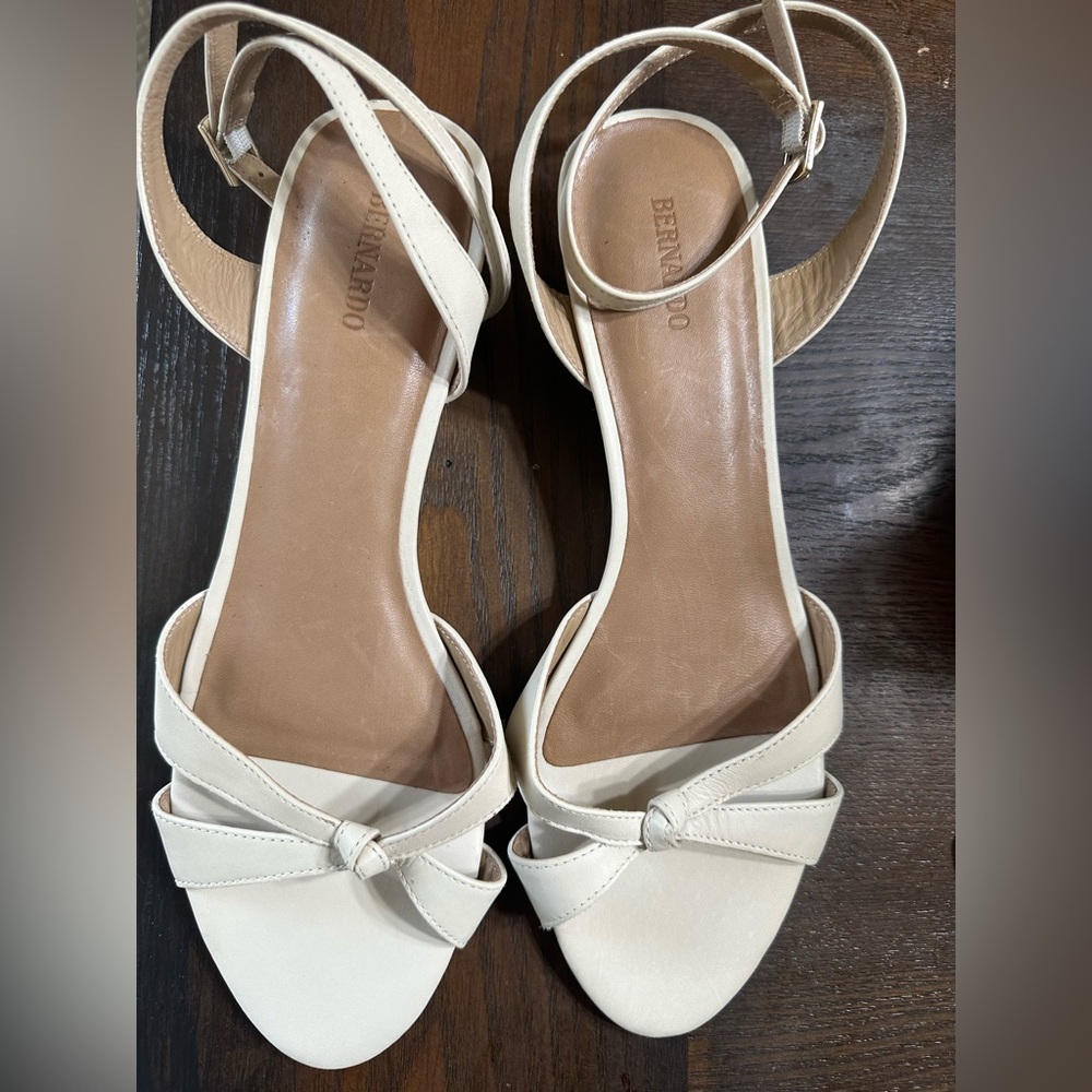 Bernardo Ivory Leather Knotted-Strap Heels